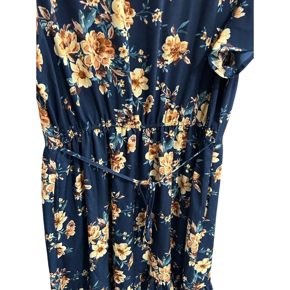 Xhilaration Blue Yellow Floral Mini Dress Ruffle Hem Flutter Sleeve Pockets L - Picture 5 of 14